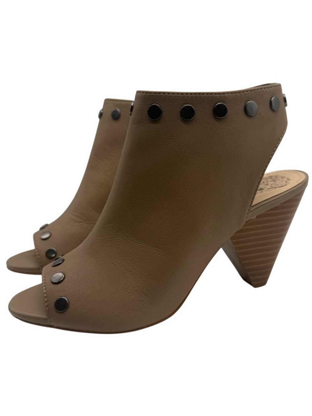 Vince Camuto Womens Edia Booties Size 7 Brown Leather Sandals Studded Heeled